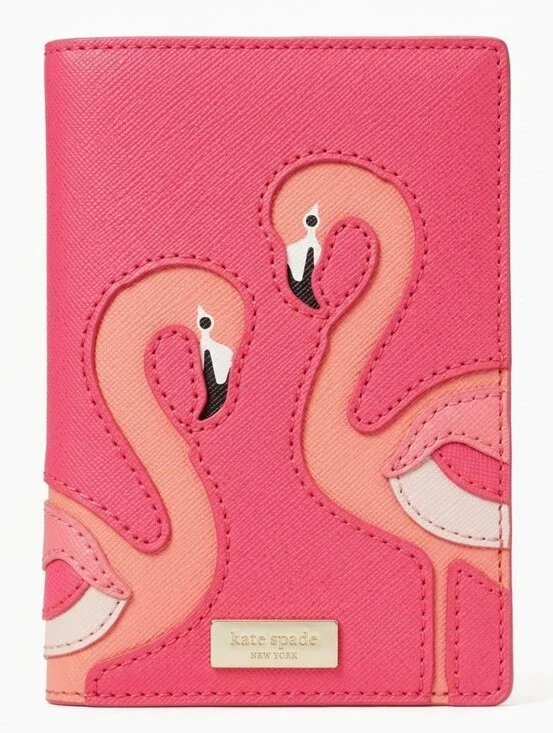 kate spade Take A Walk On The Wild Side Flamingo Leather Passport Holder