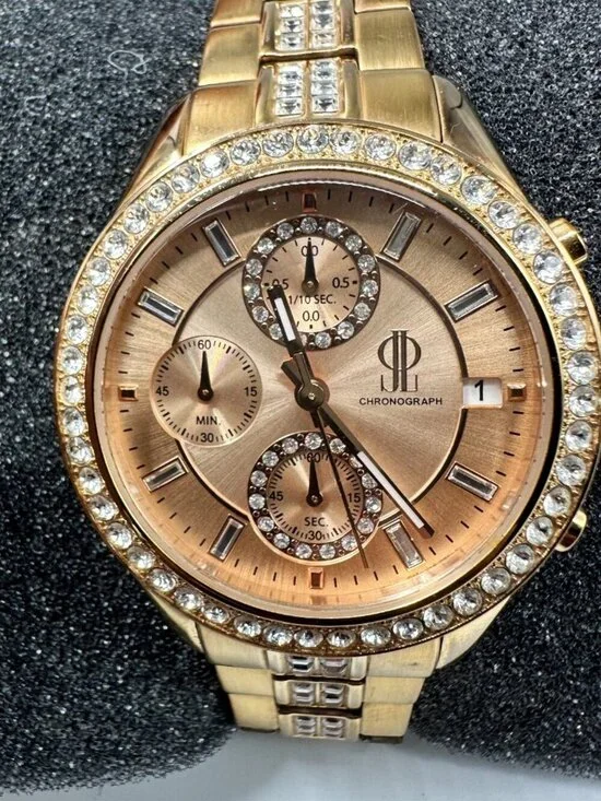 Jennifer Lopez Watch Women Rose Gold Tone Chronograph Date New Battery 6.75