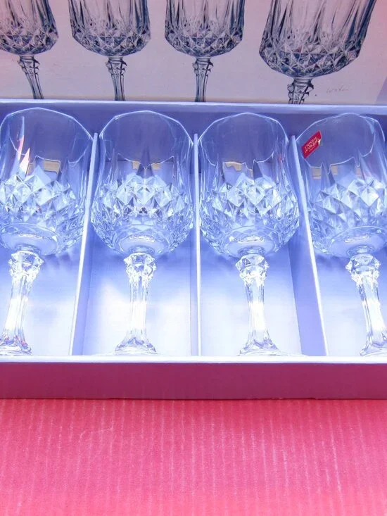 CRYSTAL 4 FRENCH GLASS GOBLETS WINE WATER STEMMED 8 1/4 oz D'ARQUES-DURAND