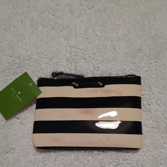 Kate Spade Black and Cream Striped Pouch