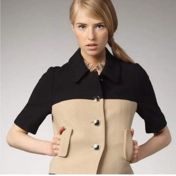 Kate Spade Black Tan Colorblock Jacket Size 6 Chic Designer Structured Button Up