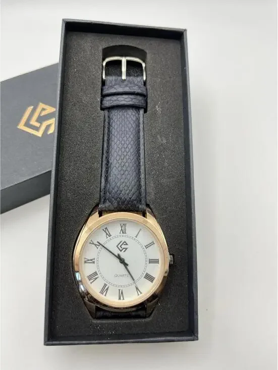 Watch Women's or Unisex Rose Gold & White Tone Dial Black Band New in box