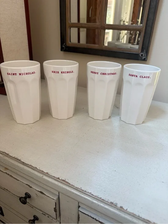Rae Dunn White Holiday Plastic Tumbler with Red Lettering - Set of 4
