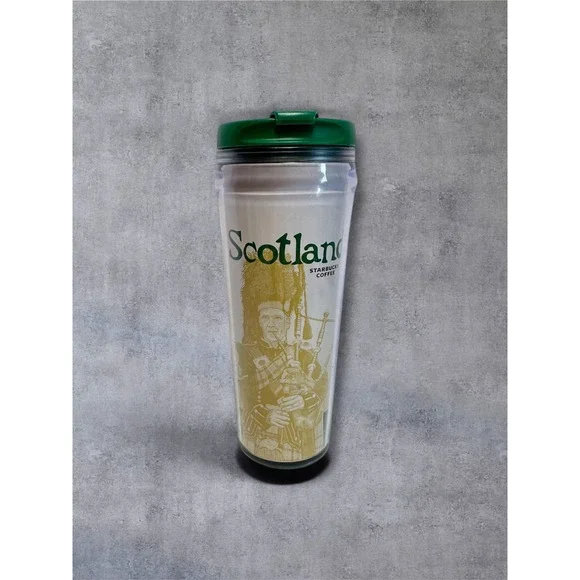 Starbucks Tumbler Scotland 2009 Global Icon Series 12oz Green Bagpiper EUC