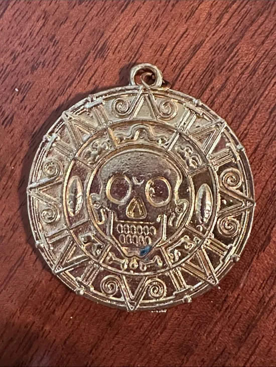 Pirates of the Caribbean Inspired Cursed‎ Aztec Coin Medallion Gold Tone Pendant