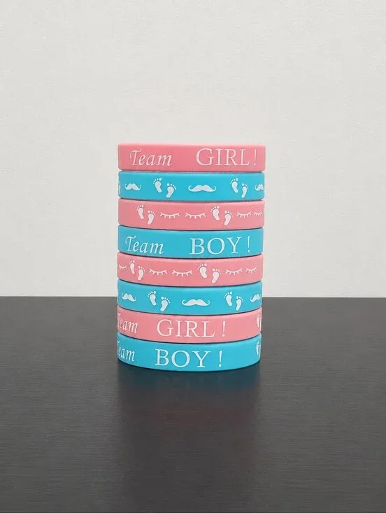 (8pc) Gender Reveal Bracelets Team Boy Team Girl Silicone Bracelets Wristbands