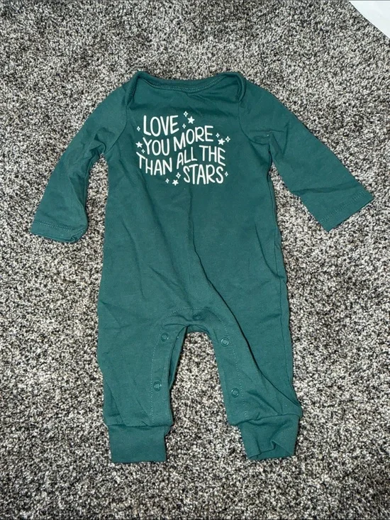 Green Baby One-Piece Romper with 'Love You More Than All The Stars'