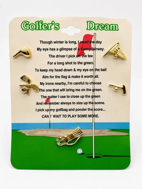 Golfer’s Dream Set of 5 Gold Tone Golf Lapel Pins NWT