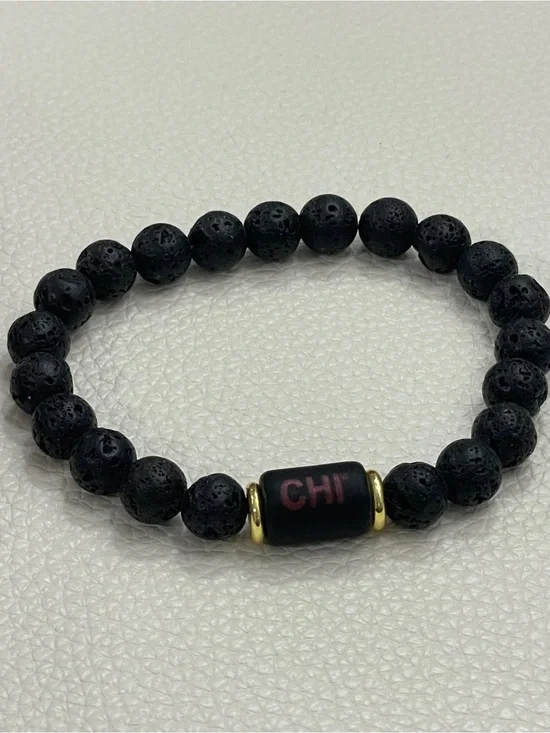 CHI Black Lava Bead Bracelet with Gold Accents