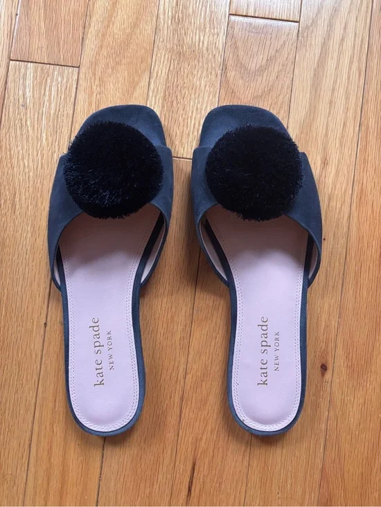 [SOLD] Kate Spade Navy Pom Slide Sandals - Women's Slip-On Mules