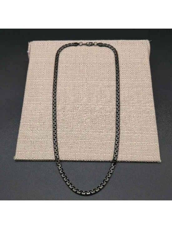 24 Inch Black 316L Stainless Steel Byzantine Box Chain Necklace for Men B1545