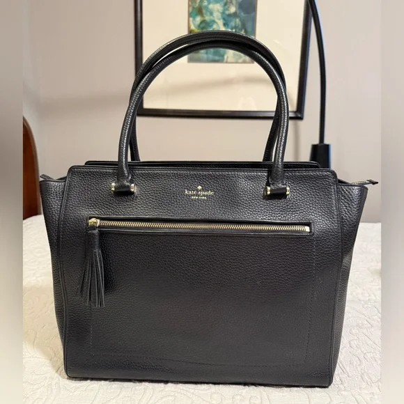 kate spade Black Pebbled Leather Satchel with Gold Hardware