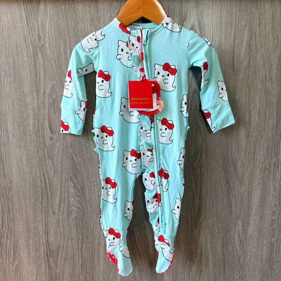 Posh Peanut Hello Kitty Pajama 3-6M Blue Ghost Ruffle Bamboo Footie Sleeper NWT