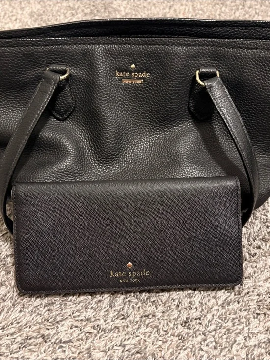 kate spade Black Leather Tote with Matching Wallet Set