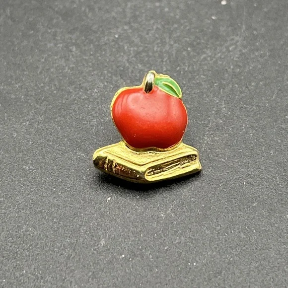 Apple Sitting On‎ A Book Gold Tone Lapel Hat Pin