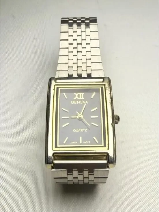 Geneva Black And Gold Watch Silver Metal Band
