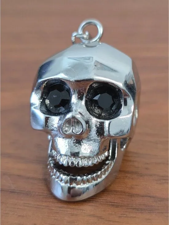 BLACKJACK Men's Stainless Steel Skull Pendant w/ Black Cubic Zirconia Eyes