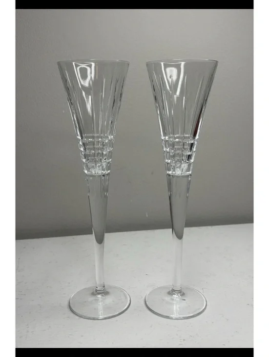 Tiffany & Co Crystal Trumpet Plaid Collection Champagne Toasting Flutes set of 2