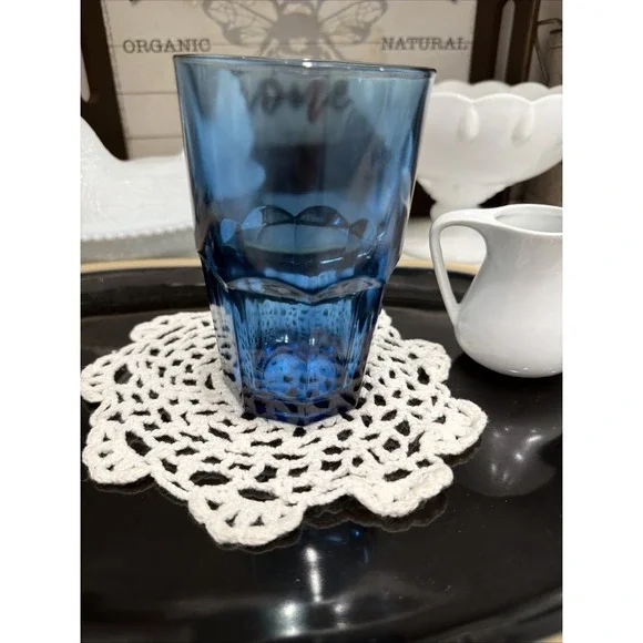 VTG Libby Crissa Boston Cobalt Blue 8 Panel Drinking Glasses‎ 12 Oz 5.25