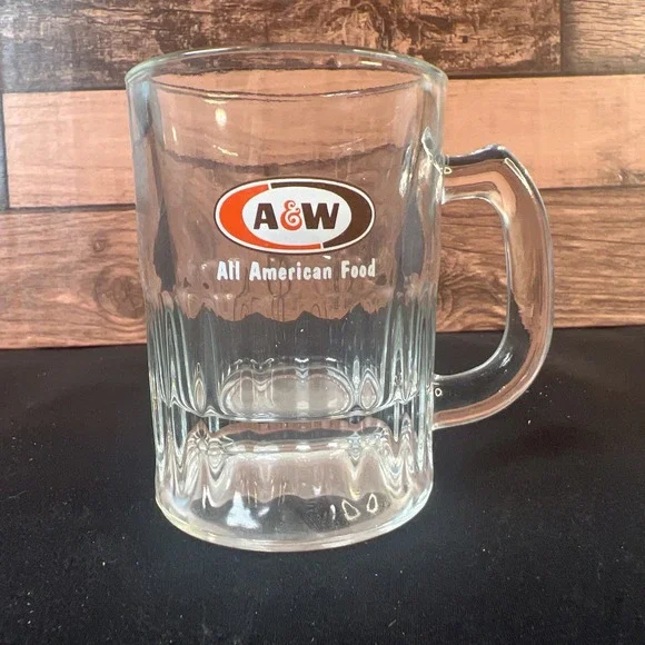 A&W All American Food Oval Logo Mini Miniature Clear Glass Mug Shot Glass 3.25