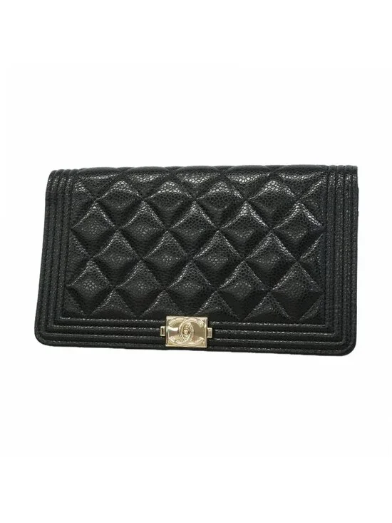 Chanel Wallet Boy Caviar Leather Black Gold