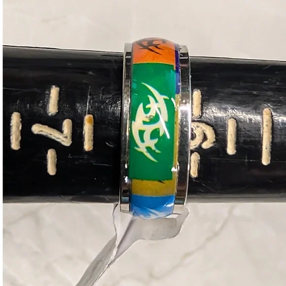 NEW Stainless Steel Tribal Band Ring Size 6.25 Multicolor Y2K Biker Style