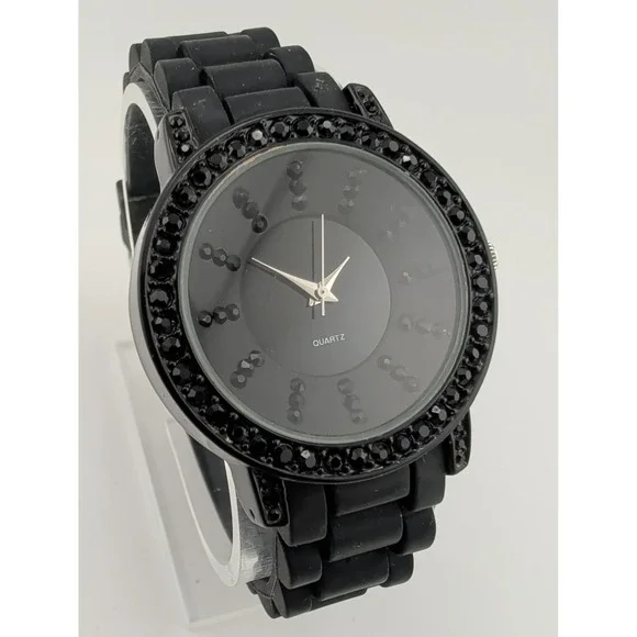 Target Women's Watch 38mm Case Black Rhinestones Silicone Band- New Battery