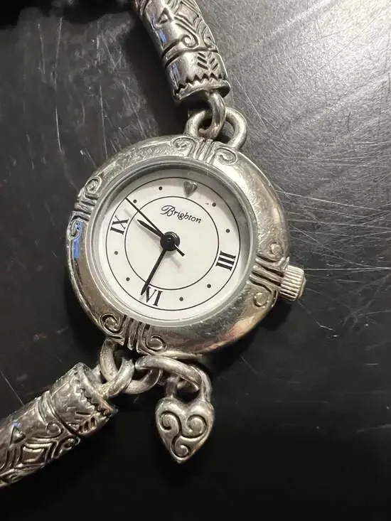 Vintage Brighton Marrakesh Watch Silver Tone Heart Charm Toggle New Battery