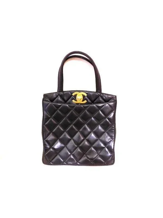 Chanel Handbag Quilted Lambskin Big CC Logo Gold Black