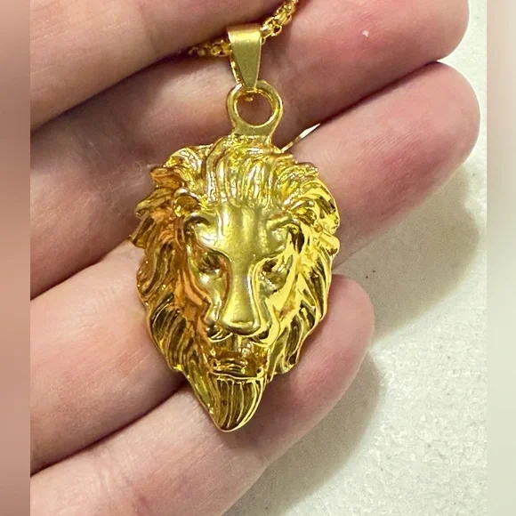 Gold Lion Head Necklace.