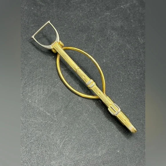 Swank Klip Vintage Art Deco Horse Stirrup & Buckle Tie Clip, Tie Clasp Accessory