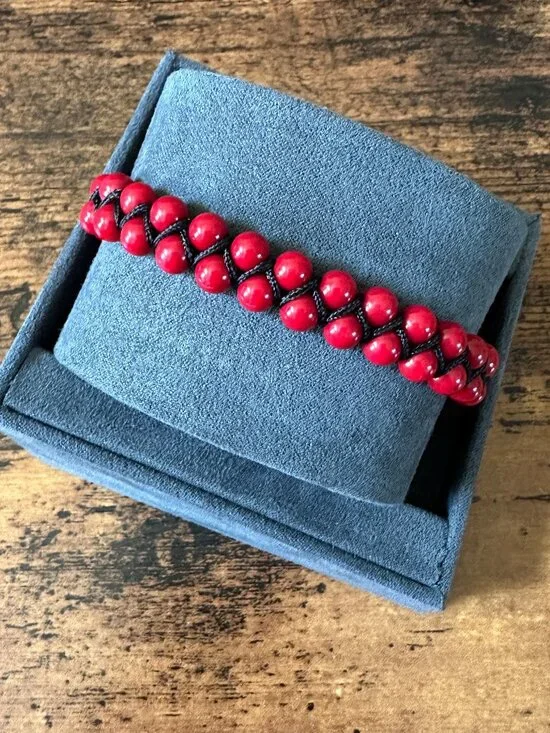 David Yurman Spiritual Beads Two-Row Woven Bracelet w/ Red Coral - RARE