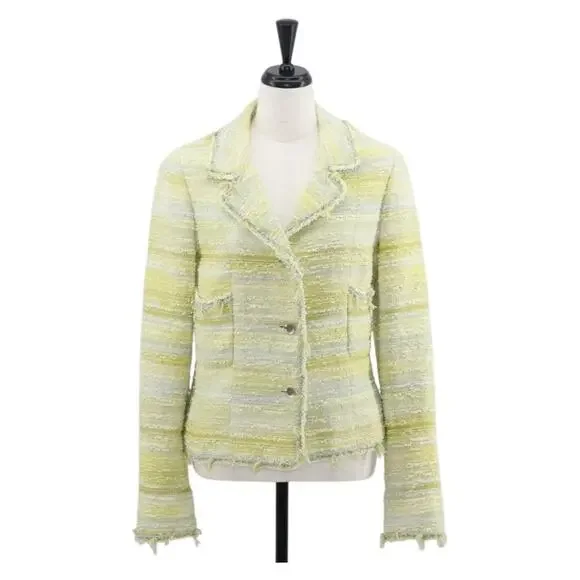 Chanel Tweed Jacket Yellow Wool