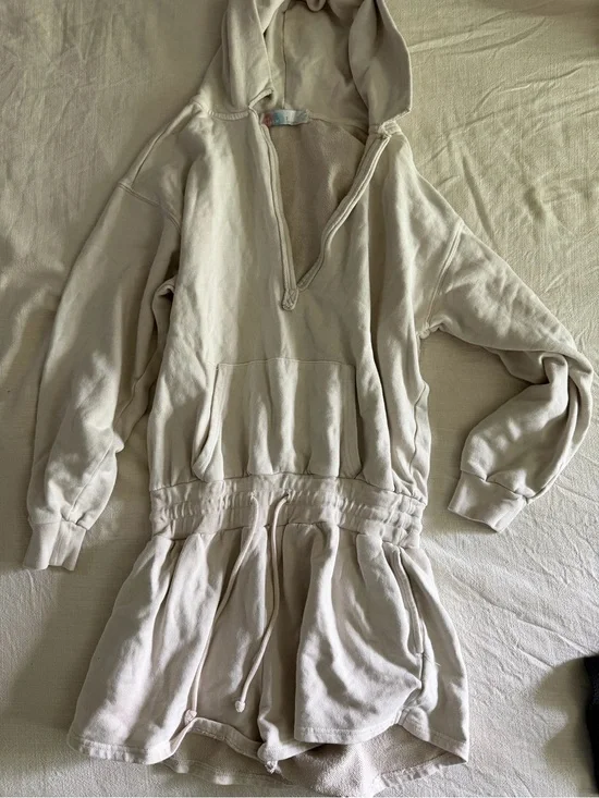 Free people women’s S cream Hooded One-Piece Dress Romper in Off-White