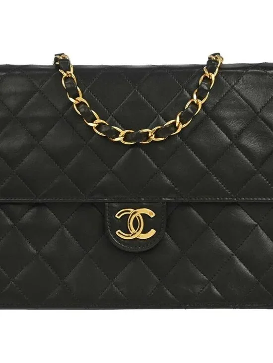 Chanel Black Lambskin Pushlock Small Half Flap Shoulder Bag 197414