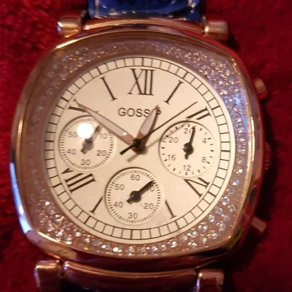 Gossip GSP828 Womens Chronograph Watch Rose Gold Blue Croco Leather Band Analog‎