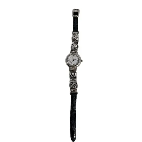 Brighton Camden Women's Quartz Watch Black Leather Silver Dial Analog - GUC
