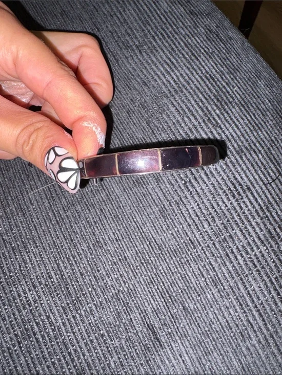 Vintage Shell Inlay Cuff Bracelet Womens OS Purple Good MOP Enamel Bangle