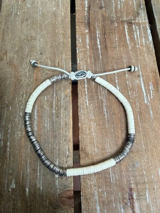 M.Cohen Malli Off White African Trade Bead & 925 Sterling Silver Bracelet