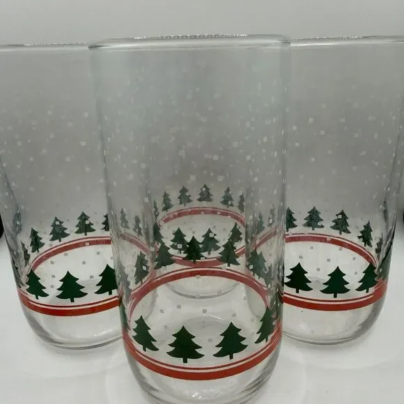 Vintage Libbey Christmas Tree Drinking Glasses Set of 4 Tumblers Hazy 5.25”