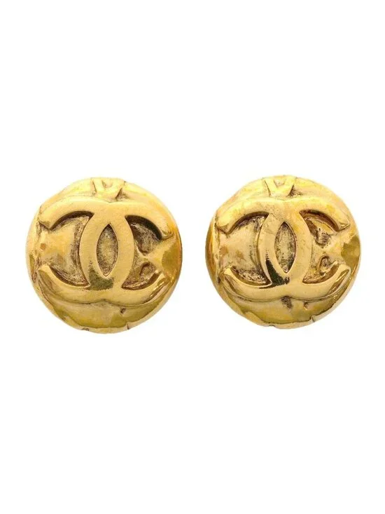 Chanel Earrings Vintage CC Logo Round Circle Gold Plated