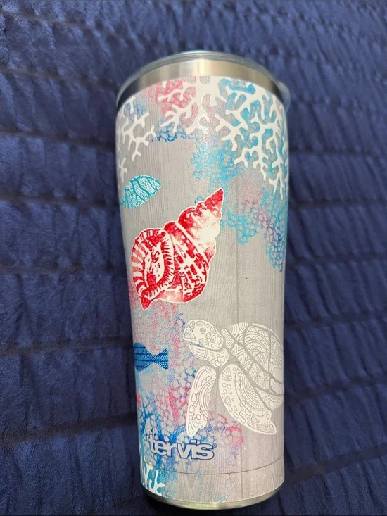 Tervis 30 oz Gray Tumbler with Red, Blue & White Sea Turtle & Shell Design