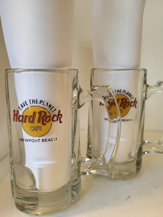 Hard Rock Cafe Newport Beach Logo Glass Beer Mug S/2 6