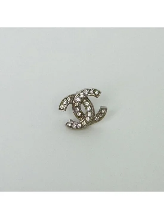 Chanel CC Logo Rhinestone Stud Single Pierced Earrings Plated Silver Vintage