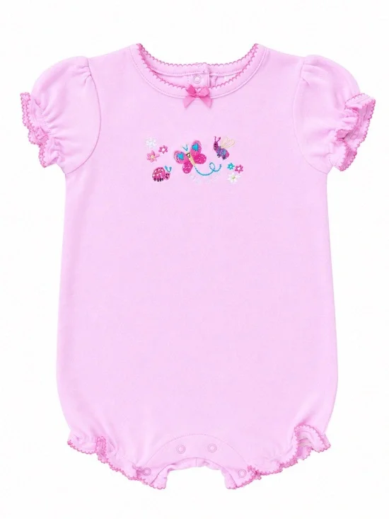 TKS Pink Embroidered Puff Sleeve Bubble Romper