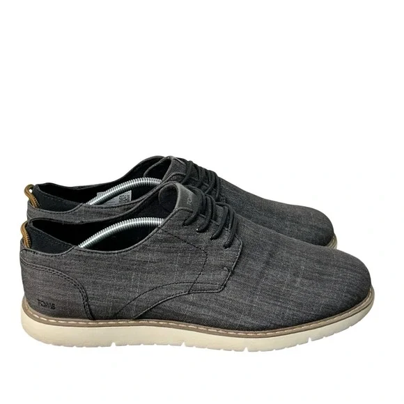 TOMS Shoes Men's Navi‎ Oxford Sneakers Gray Canvas Lace Up Round Toe Shoes Sz 12
