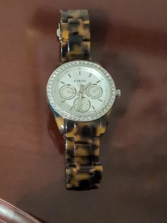 Fossil Women's Tortoise Resin Watch with Crystal Bezel
