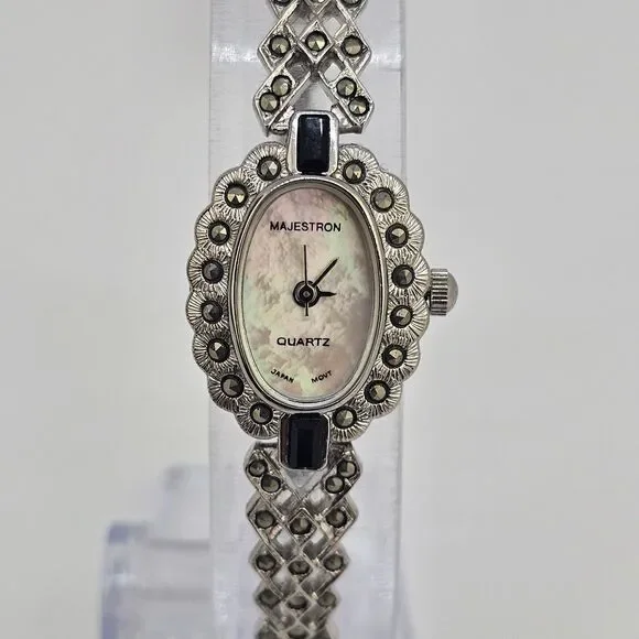 VTG Majestron Watch Women 18mm Marcasite MOP Oval Dial‎ 7