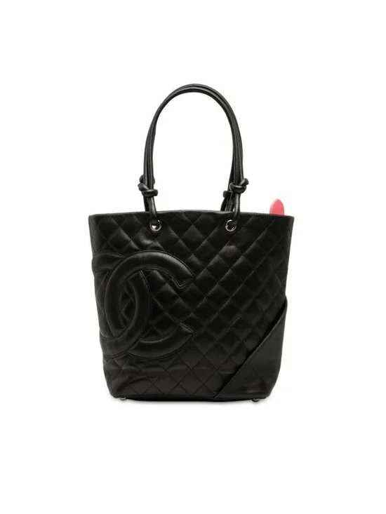 Chanel Cambon Line CC Logo Tote Black Lambskin