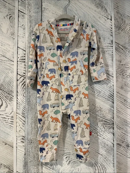 Magnetic Me Cream One-Piece with Orange, Blue and Green Woodland Animals